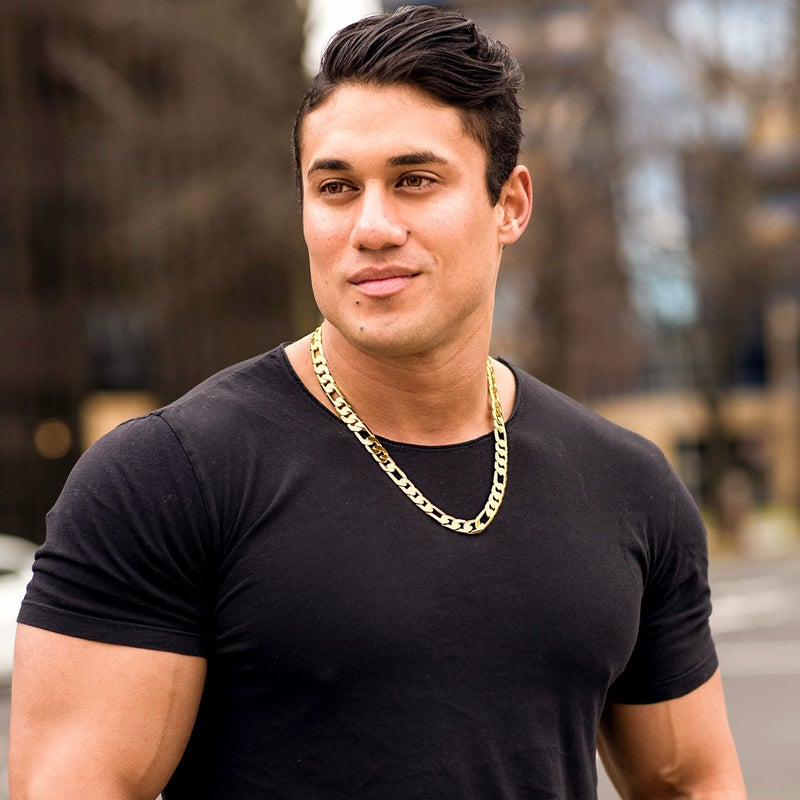 LIFETIME JEWELRY Beveled Figaro Chain Necklaces for Women and Men 24k Real Gold Platedâ€¨ (6.5mm, 8mm, 9.5mm & 11mm) (30 inches, 11mm, Gold) - Image 2